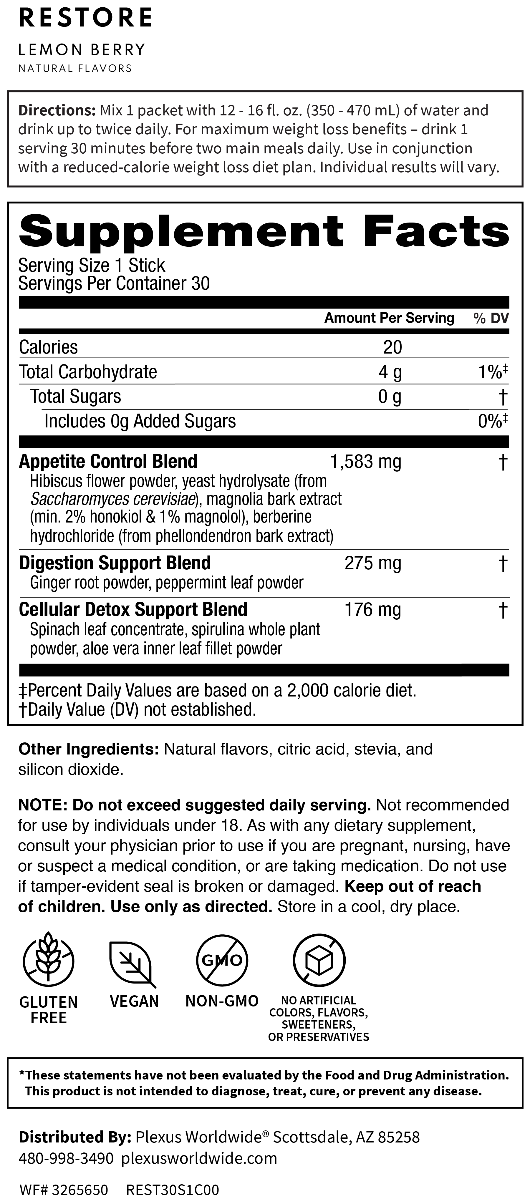GLP-1 Support System supplement facts label