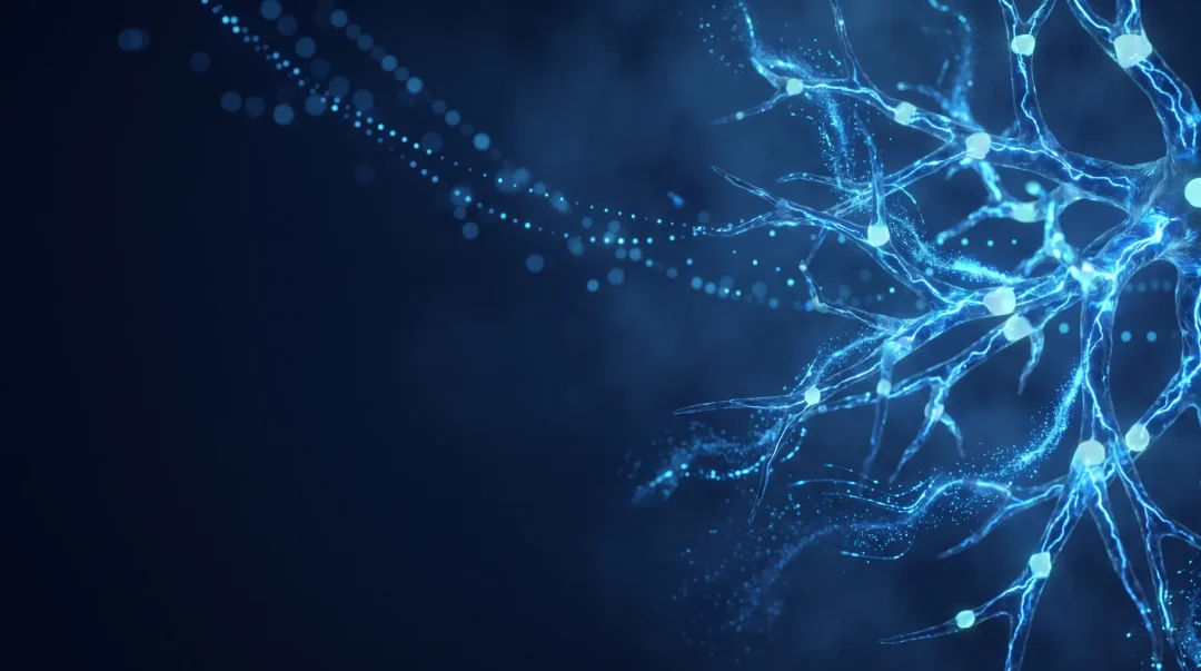 Glowing nerve cell network illustration for peptide research