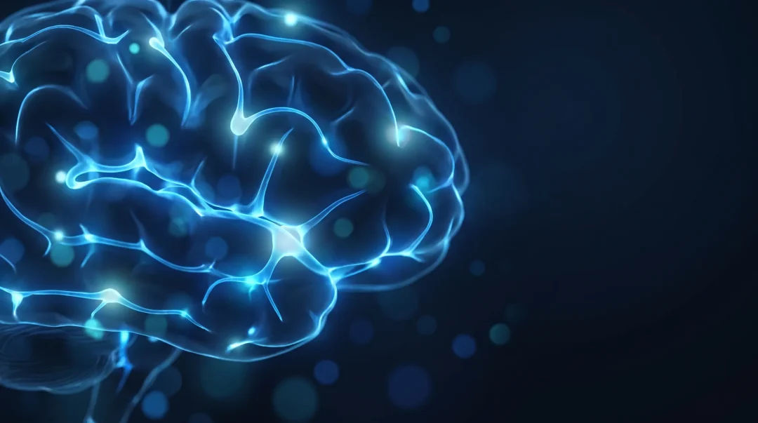 Glowing brain illustration for cognitive peptide research