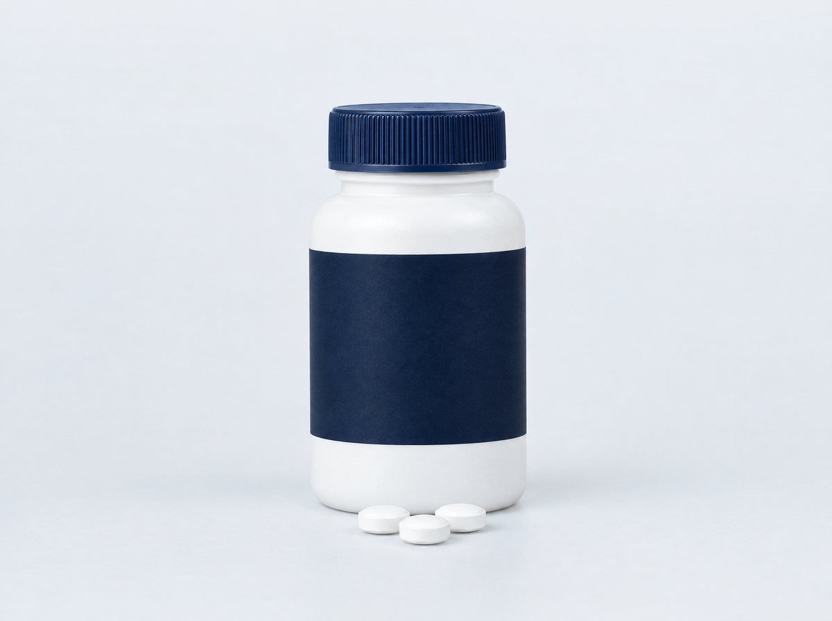 White label peptide vial with the parts of the label marked