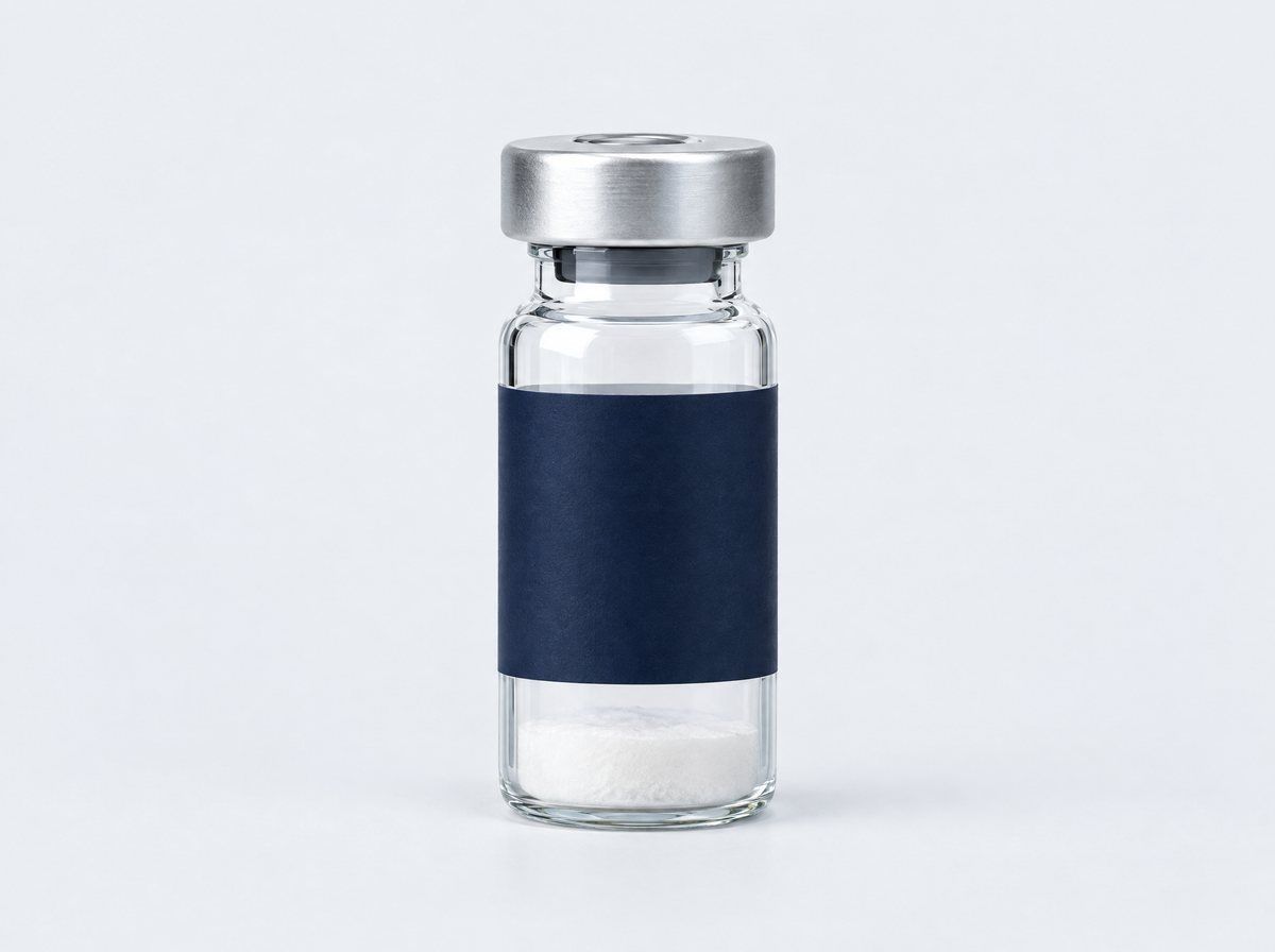 White label peptide vial with the parts of the label marked