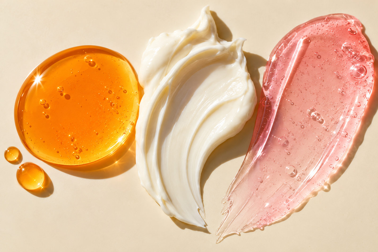 Glow Juice, Dew Drop and Lip Snack textures