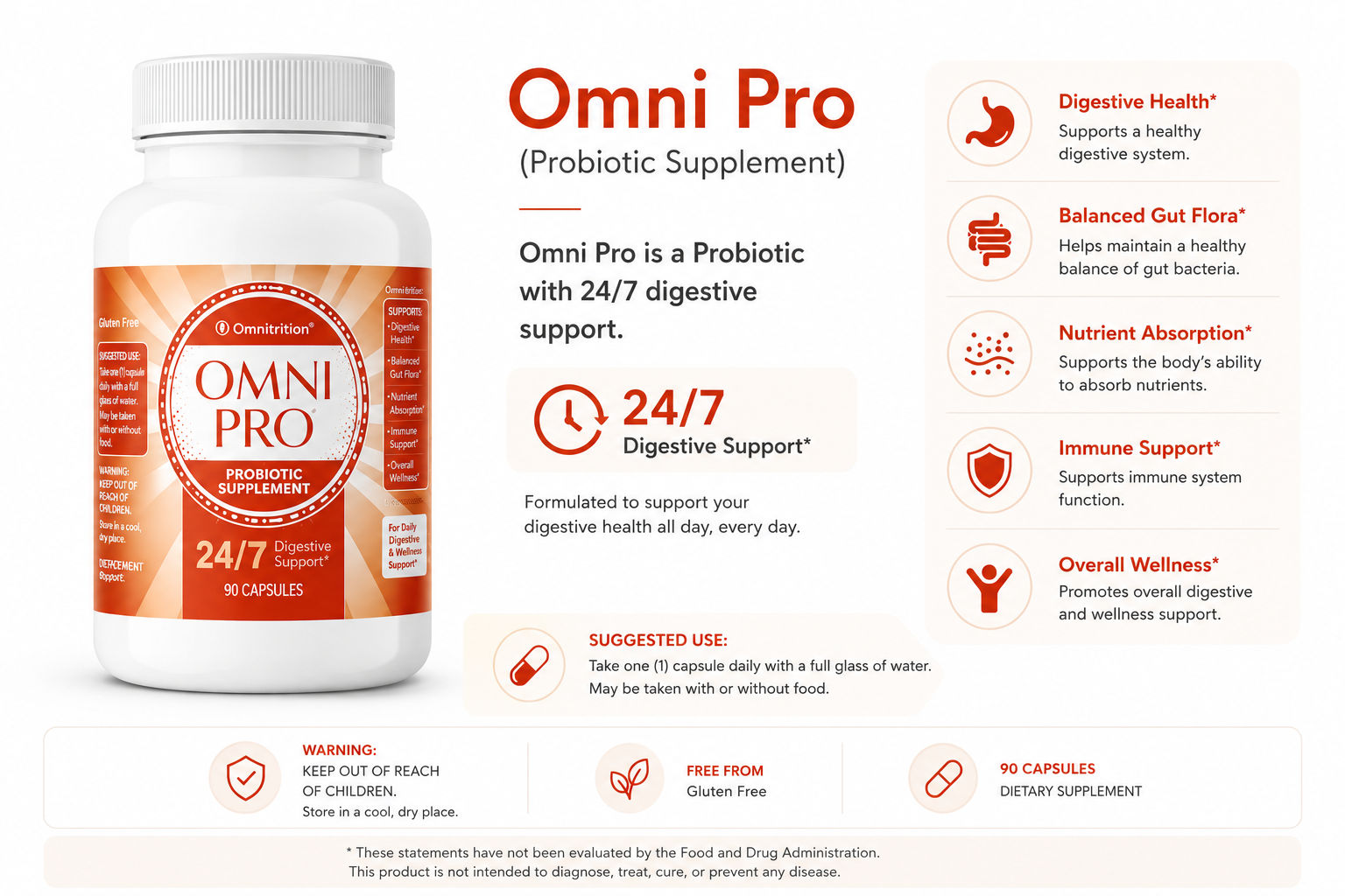 Omni Pro® Probiotic Capsules - For Digestive & Intestinal Supplement (90 Capsules) — view 3