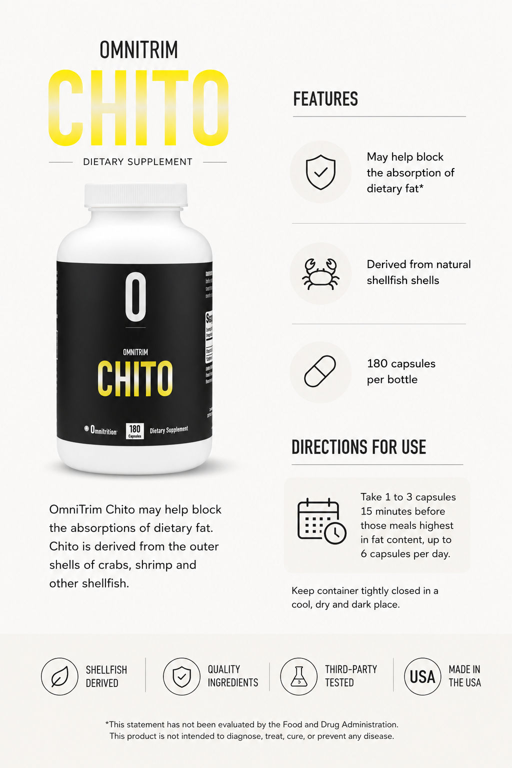 OmniTrim Chito™ Pills - Fat Blocker & Weight Management With Chitosan 500 mg (180 Capsules) — view 3