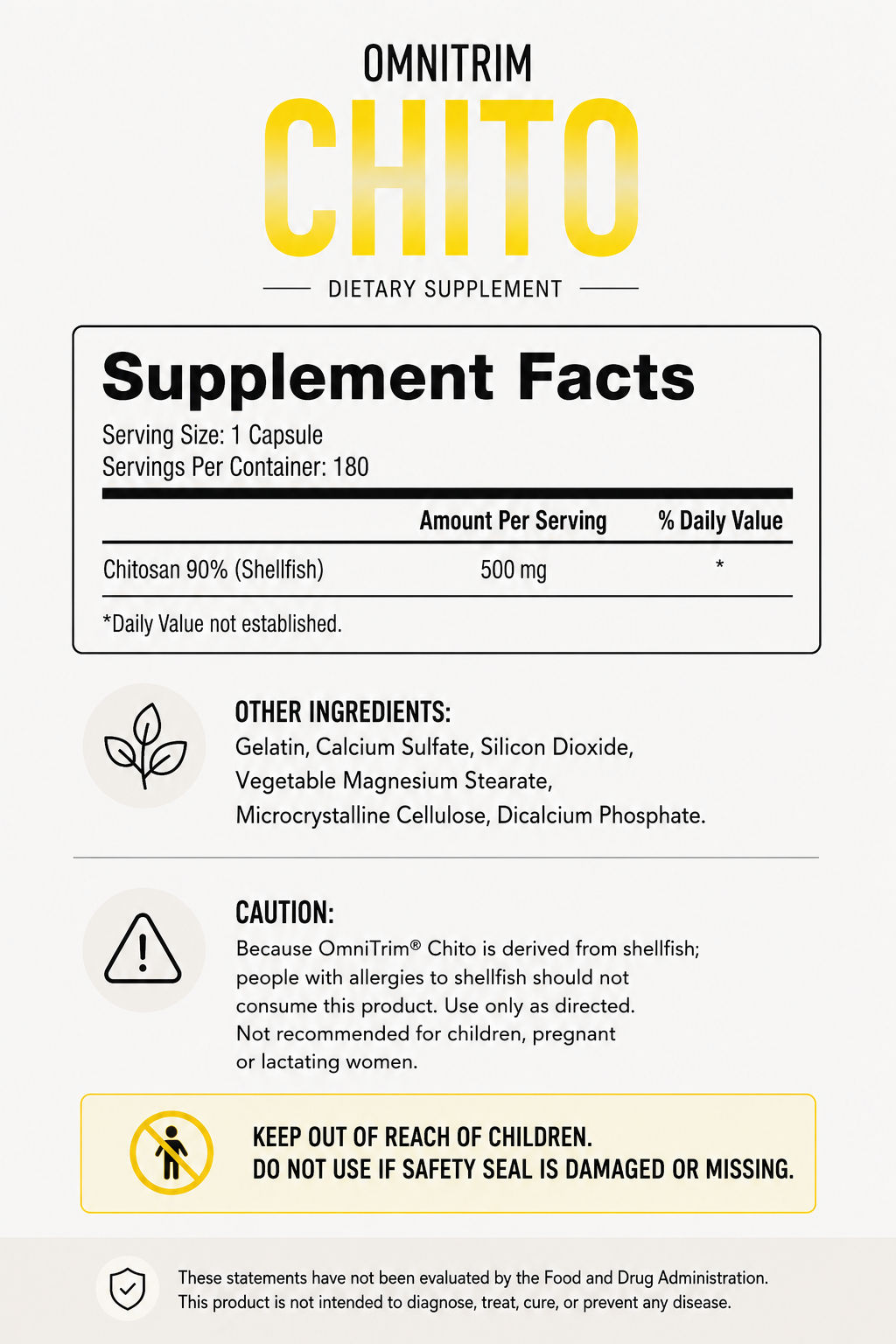 OmniTrim Chito™ Pills - Fat Blocker & Weight Management With Chitosan 500 mg (180 Capsules) — view 2