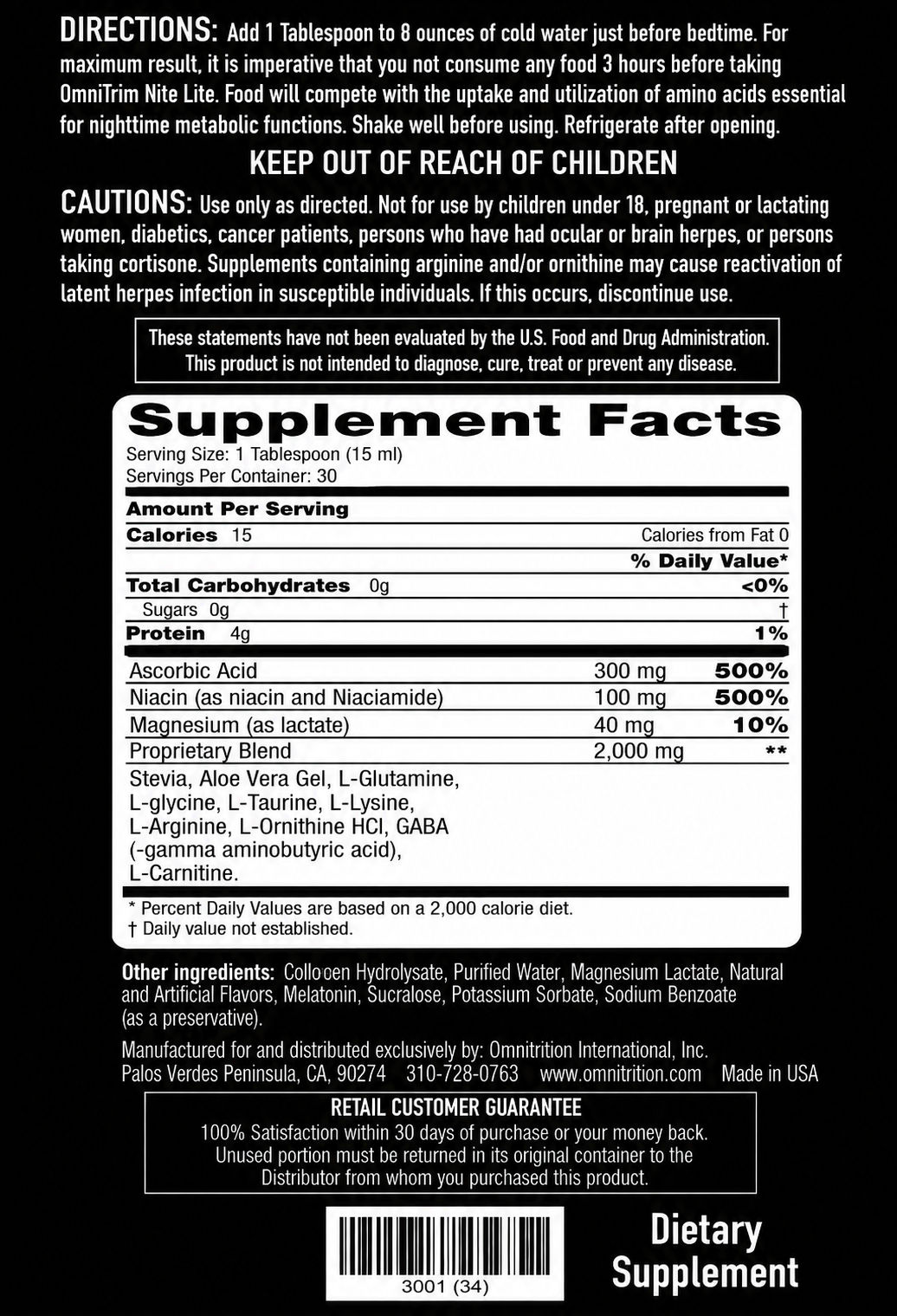 OmniTrim Nite Lite® – Liquid Sleep Supplements, Blend with Amino Acids, GABA, L-Arginine & L-Carnitine — view 2