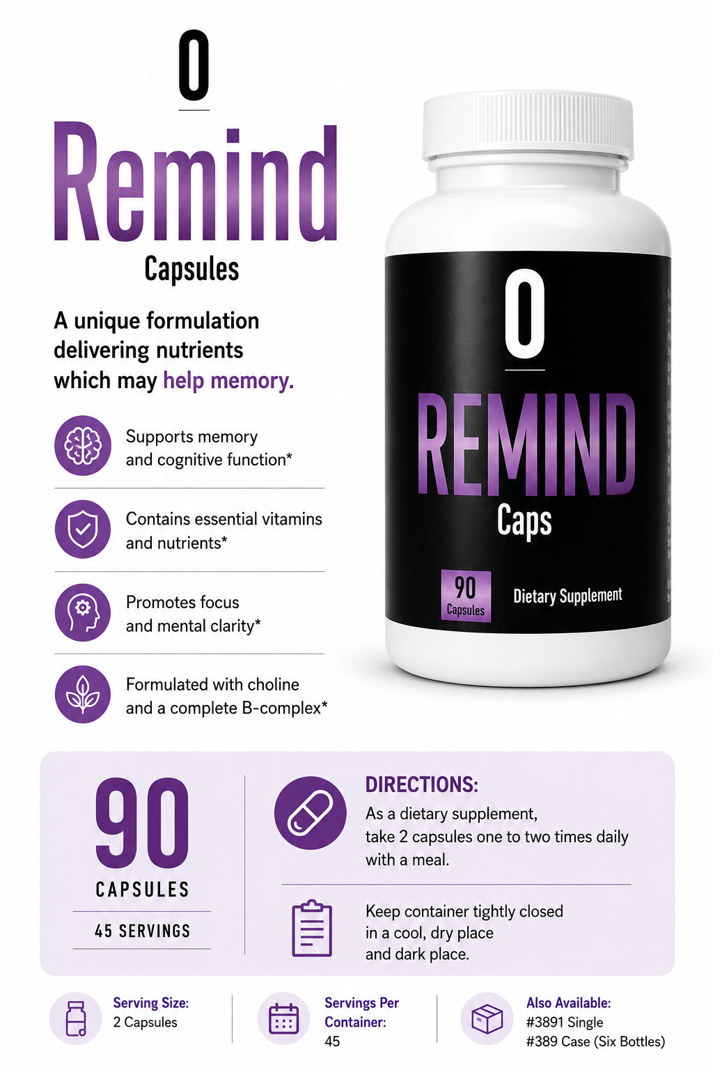 Remind® Capsules – Brain Health Supplements to Support Memory (90 Capsules) — view 3