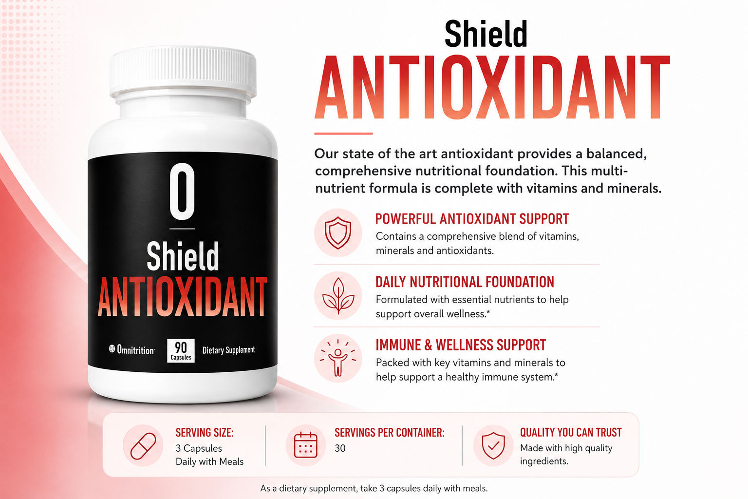 Shield Antioxidant™ – Vitamin and Mineral Capsules for Immune Support, 90 Capsules — view 3