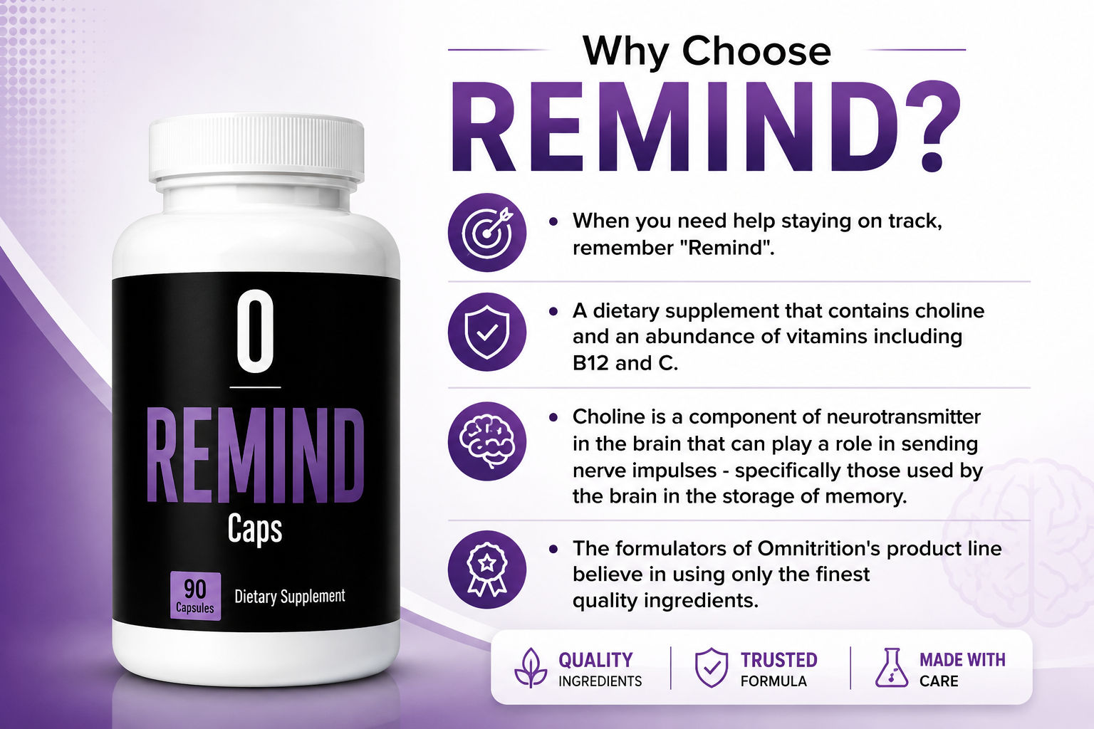 Remind® Capsules – Brain Health Supplements to Support Memory (90 Capsules) — view 4
