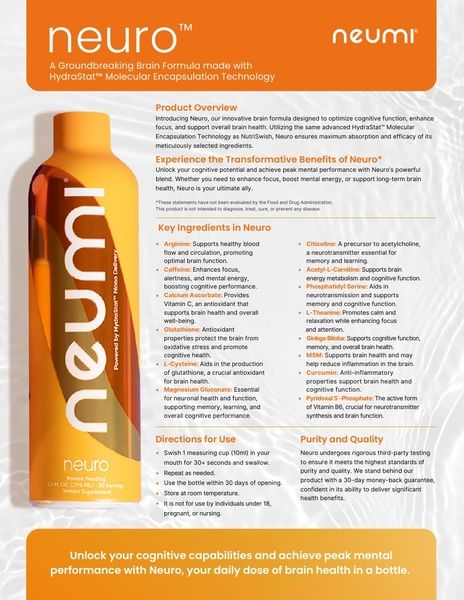Neuro Product Information Sheet