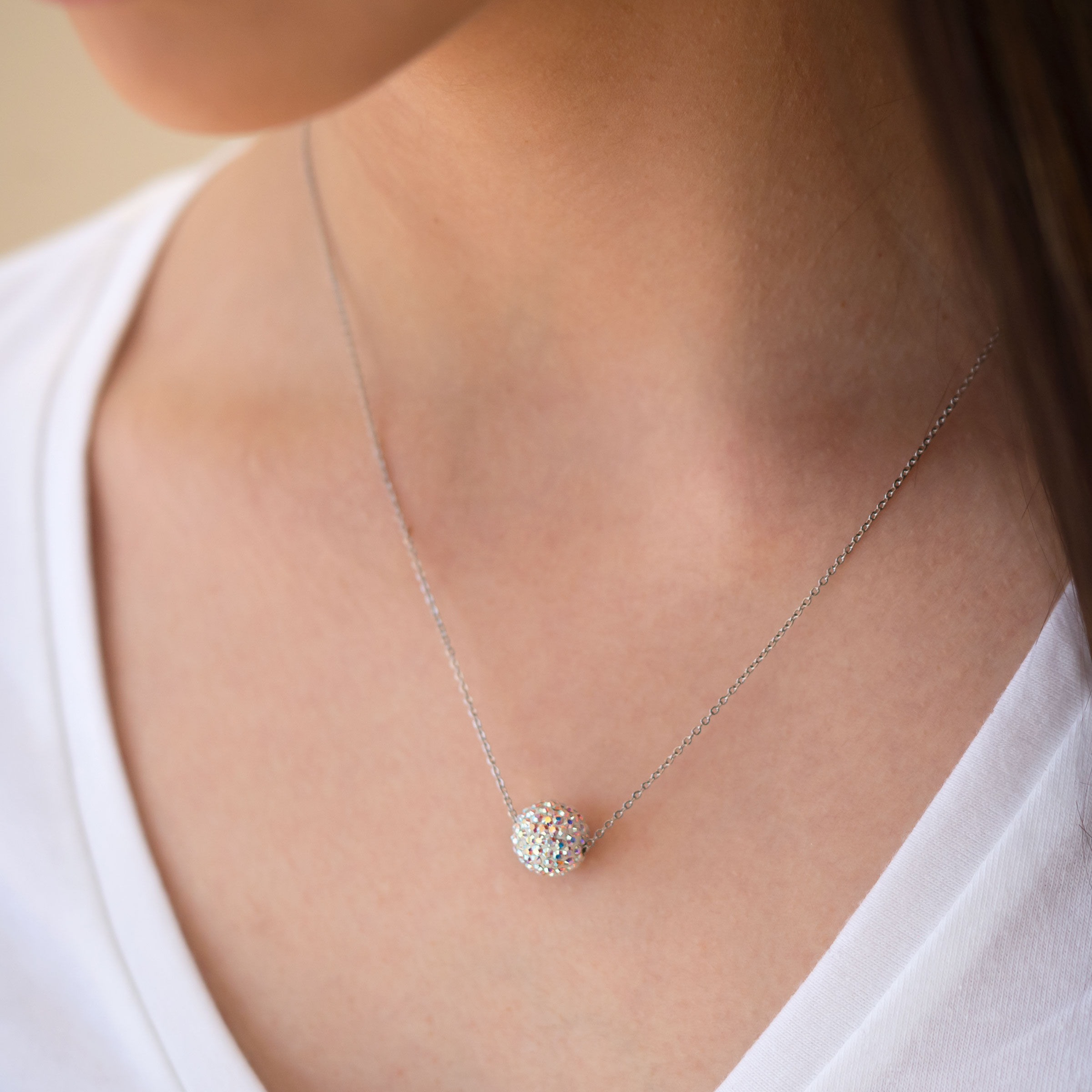Crystal Aurore Boreale Pavé Ball Necklace — view 2