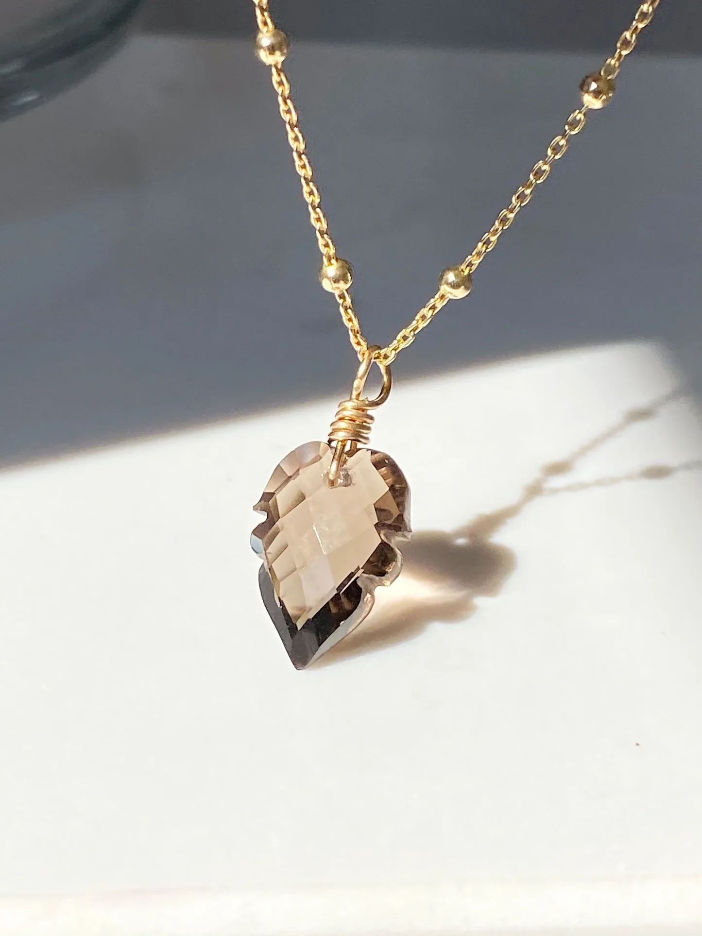 Smokey Quartz Gemstone Leaf Necklace