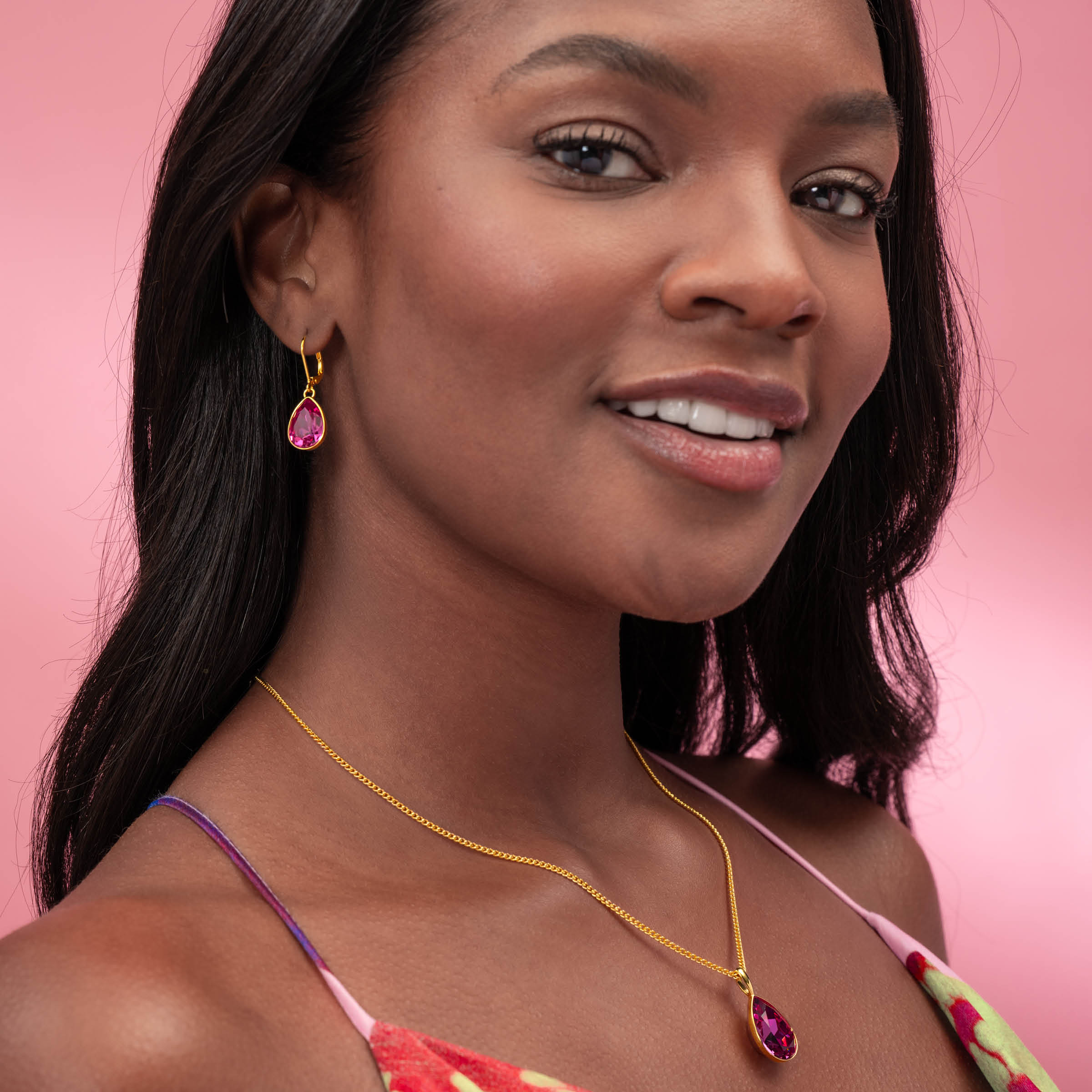 Golden Dark Rose Drop Earrings — view 2