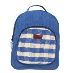 Handwoven Cotton Backpack - Blue Checkered