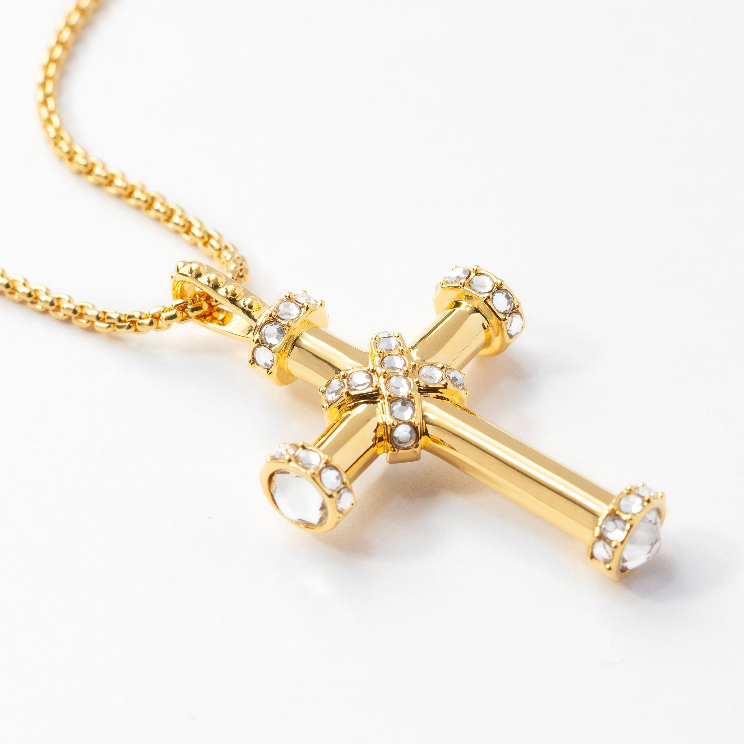 Modern Cross Necklace, Golden — view 2