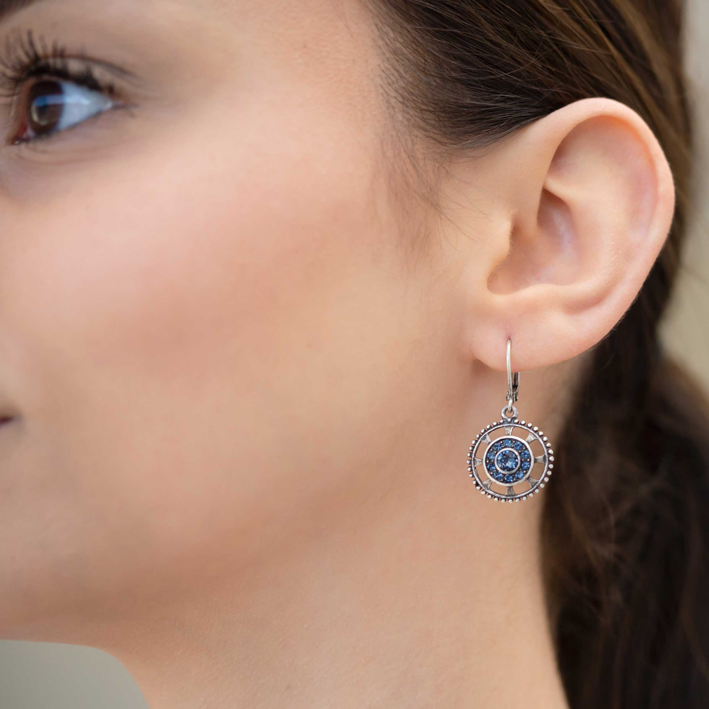 Denim Medallion Earrings — view 2