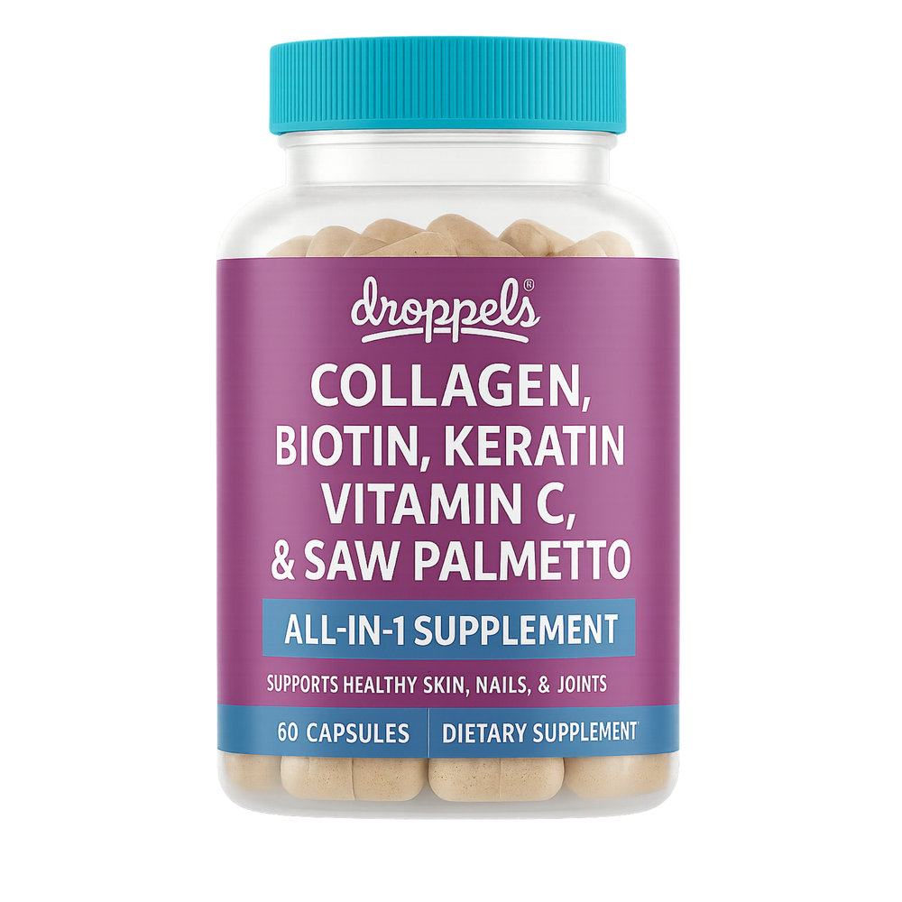 Droppels Collagen Capsules – Advanced Collagen + Biotin + Keratin + Vitamin C | Hair, Skin, Nails & Joint Support – 60 Count — Product image 1