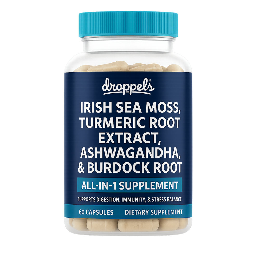 Droppels Irish Sea Moss Capsules - Turmeric, Ashwagandha, and more – Immune, Digestion, Joint Support – 60 Count — Product image 1