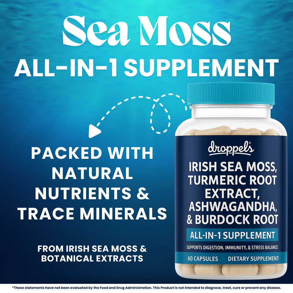 Droppels Irish Sea Moss Capsules - Turmeric, Ashwagandha, and more – Immune, Digestion, Joint Support – 60 Count — Product image 2