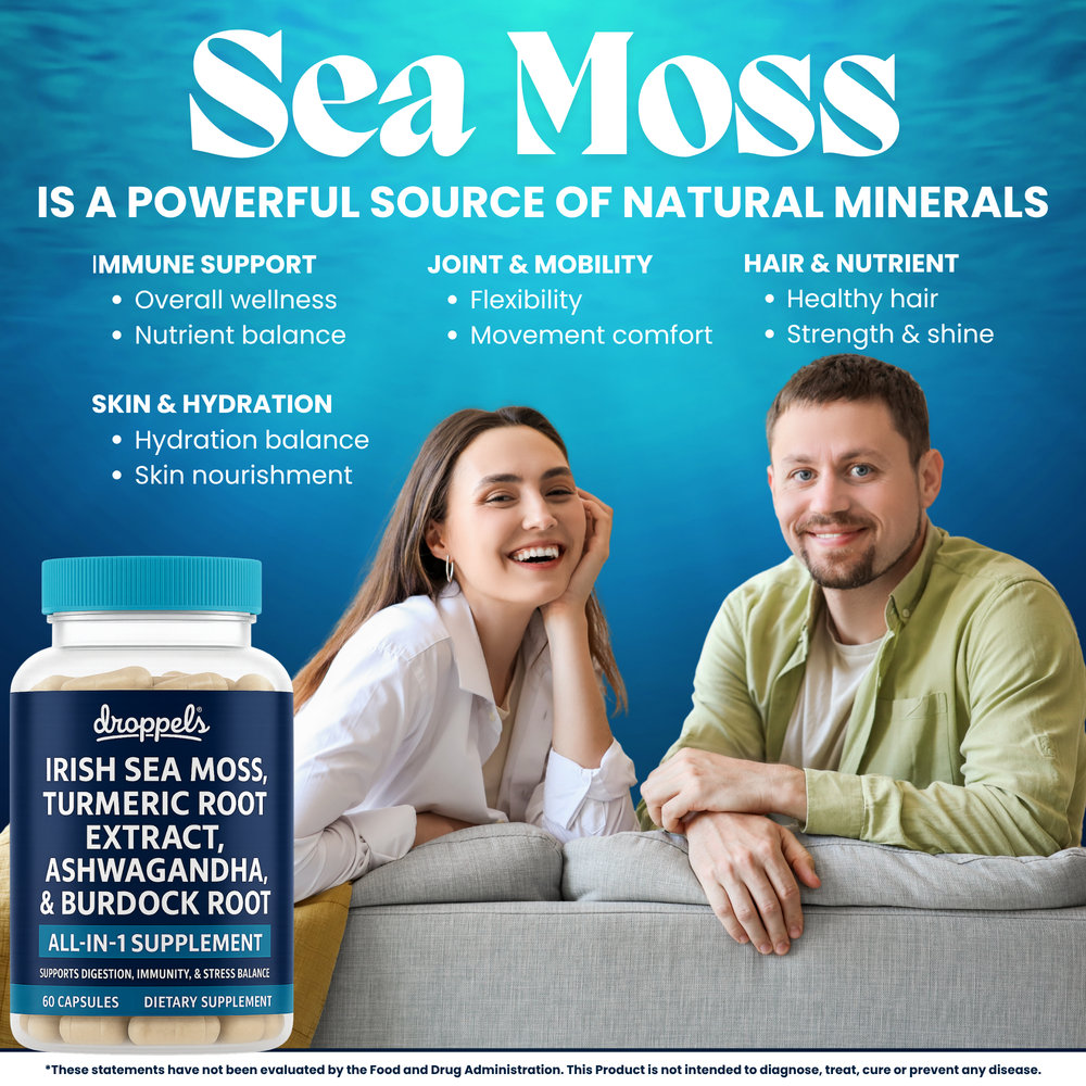 Droppels Irish Sea Moss Capsules - Turmeric, Ashwagandha, and more – Immune, Digestion, Joint Support – 60 Count — Product image 6