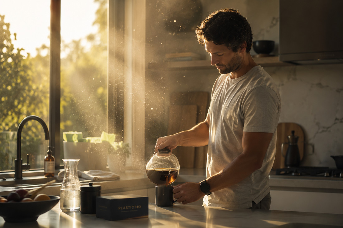 Man preparing food in a bright home kitchen