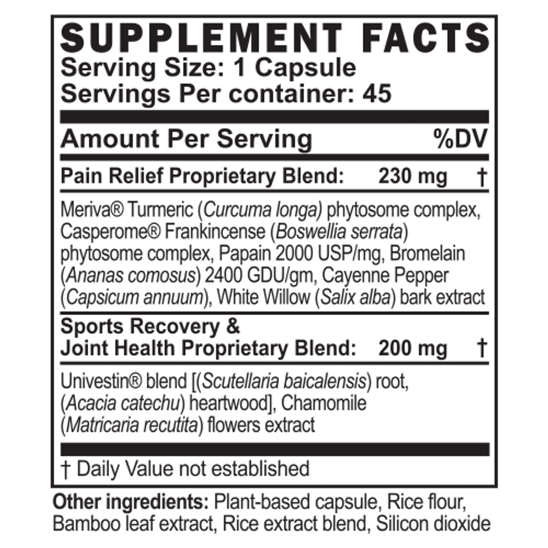 Amare Relief+ Supplement Facts