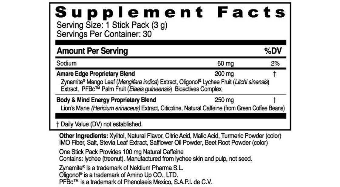 Amare EDGE+ Mango Supplement Facts