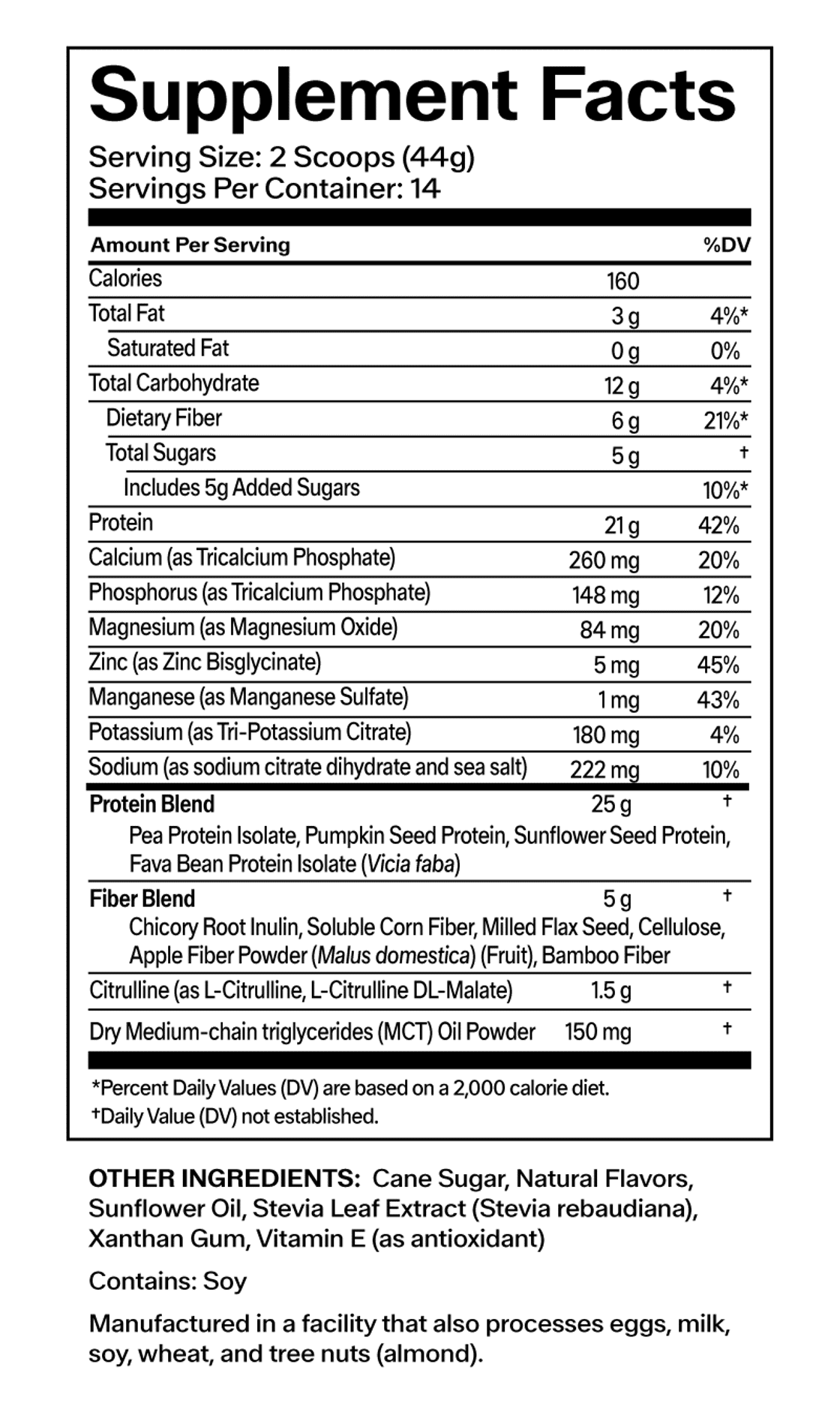 Amare Origin Vanilla Supplement Facts
