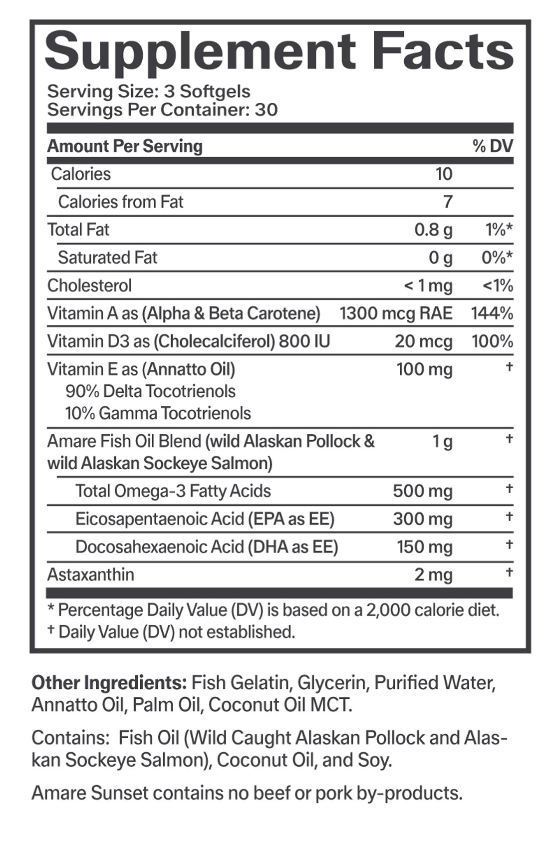 Amare Sunset Supplement Facts