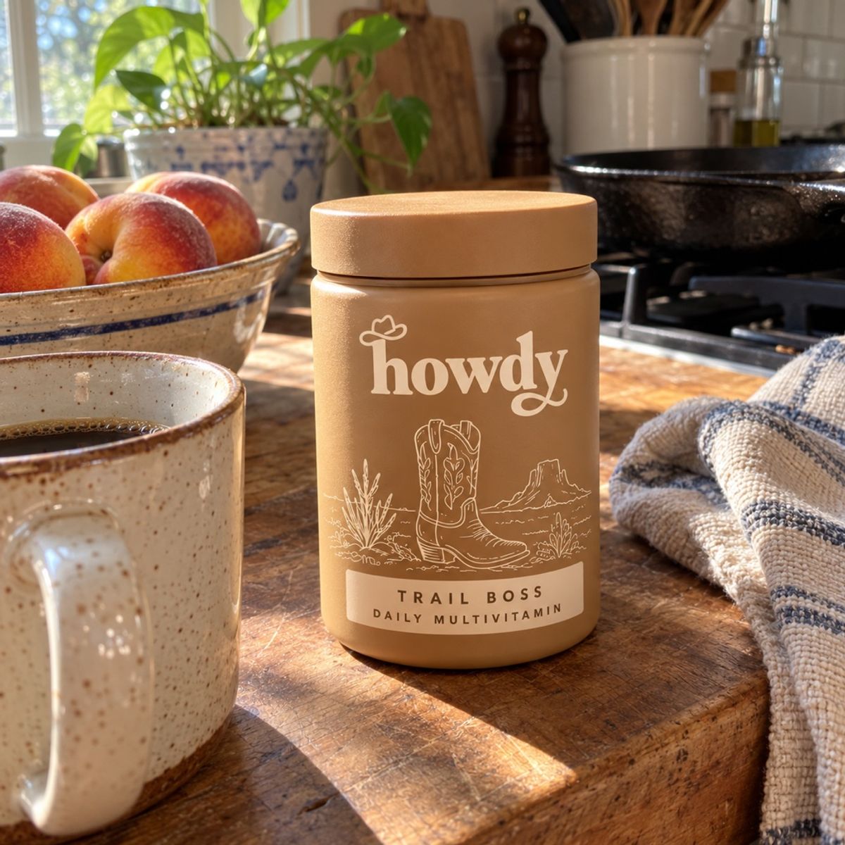 Linda P. with a jar of Howdy Trail Boss