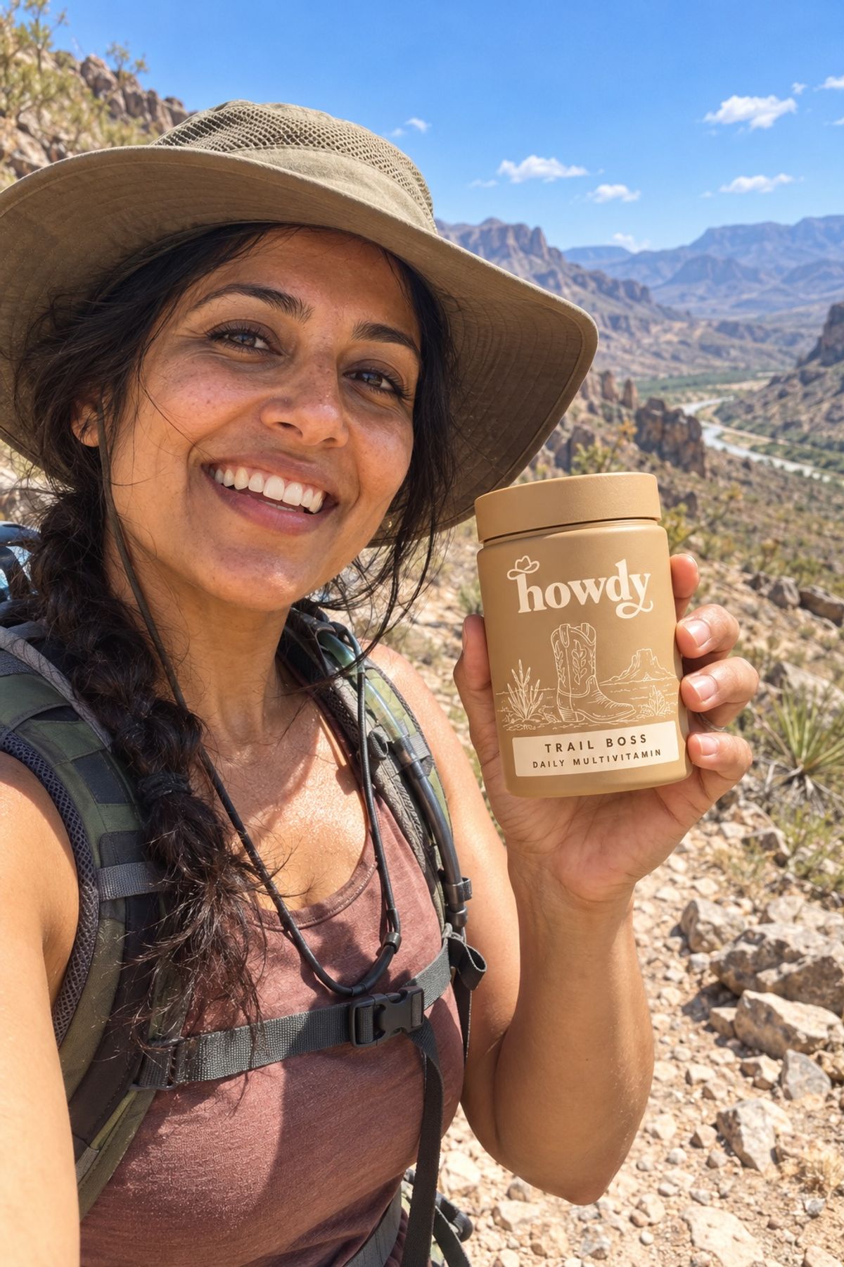 Anjali R. with a jar of Howdy Trail Boss
