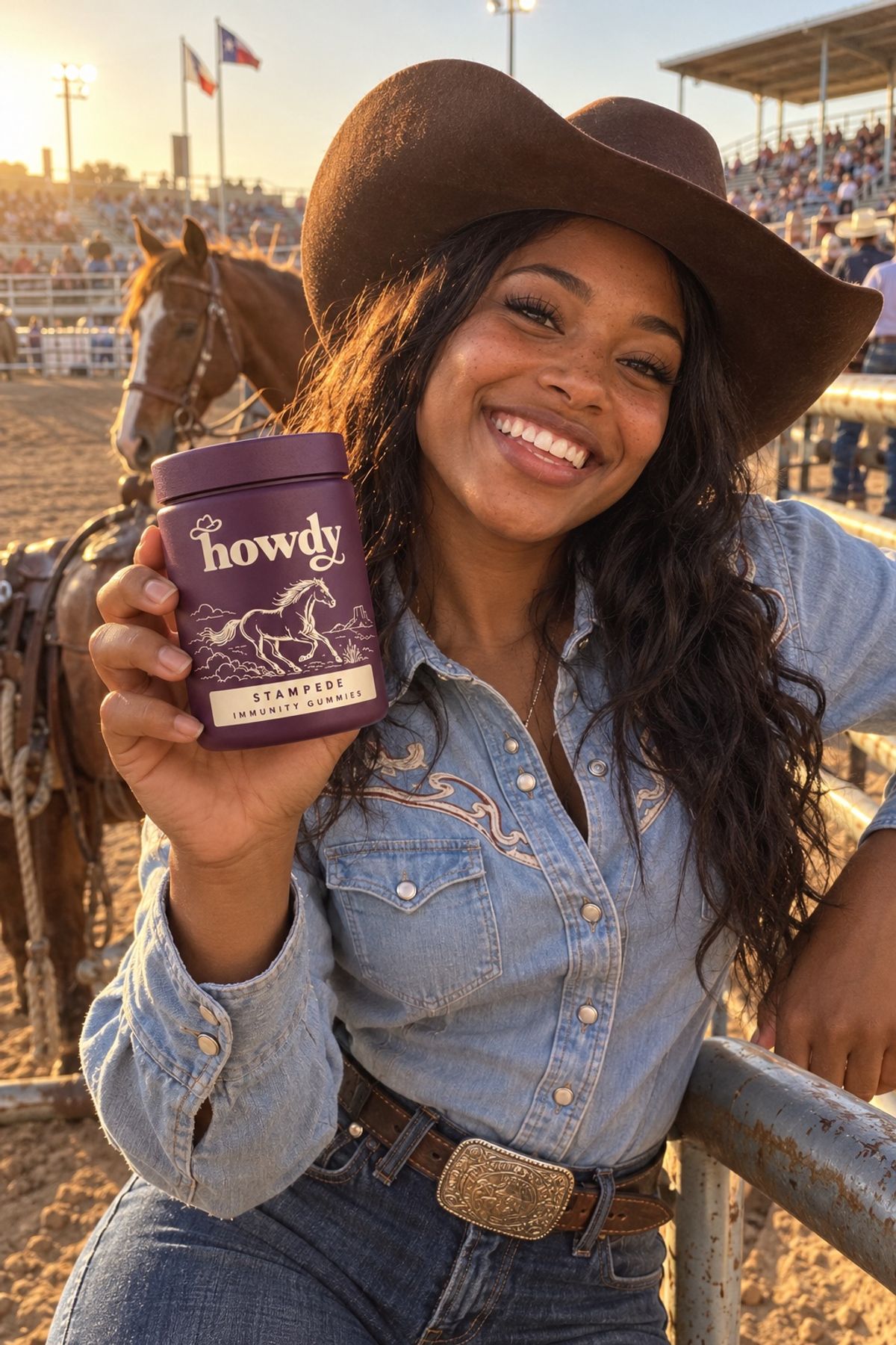 Dee J. with a jar of Howdy Stampede