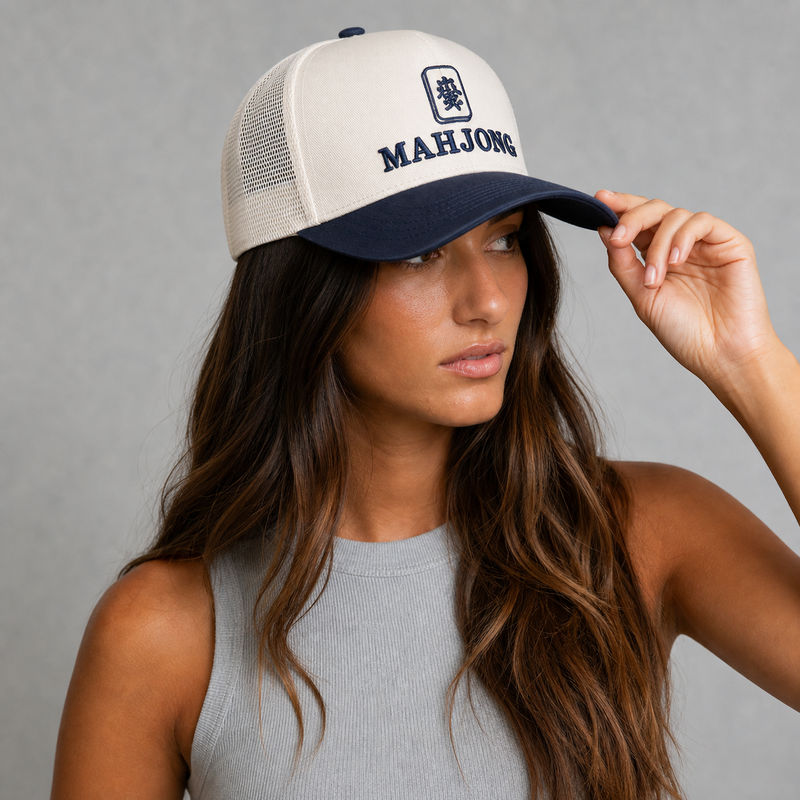 Mahjong Tile Trucker Cap, Navy