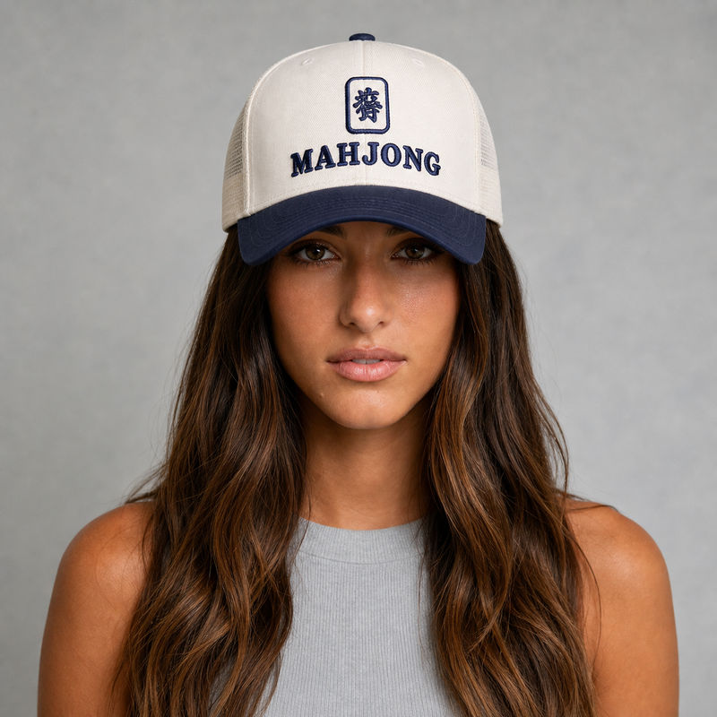 Mahjong Tile Trucker Cap, Navy