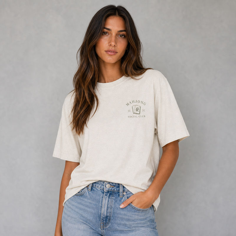 Mahjong Social Club Tee, Oatmeal