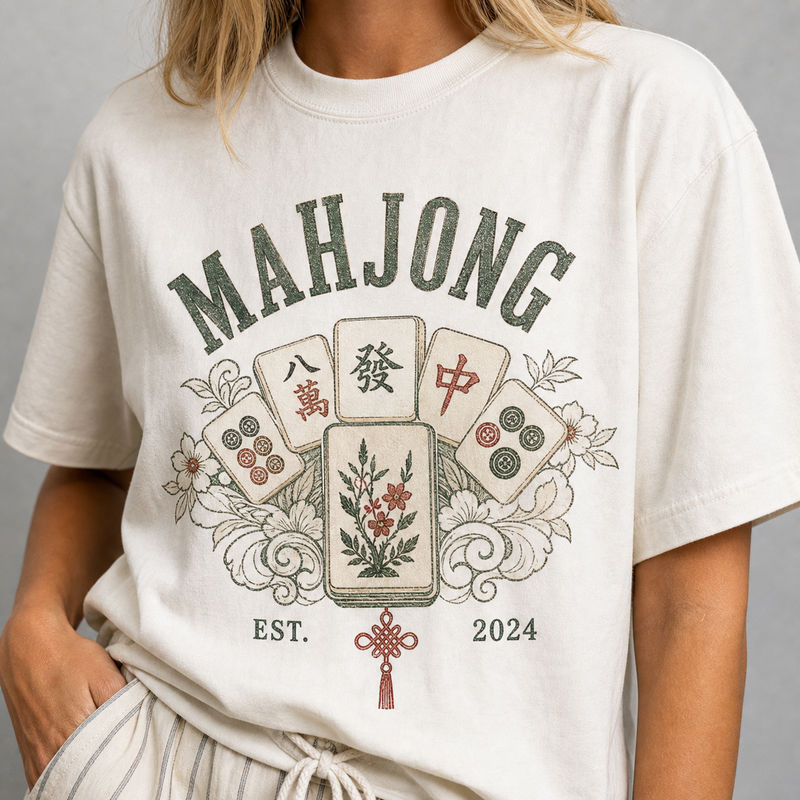 Mahjong Heritage Graphic Tee, Vintage White