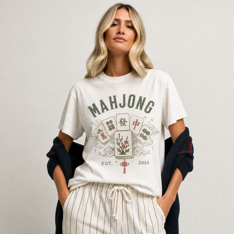 Mahjong Heritage Graphic Tee, Vintage White