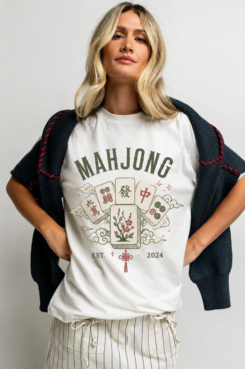 Mahjong Heritage Graphic Tee, Vintage White