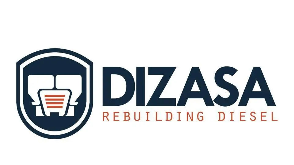 logo de Dizasa color blanco, tomate y azul