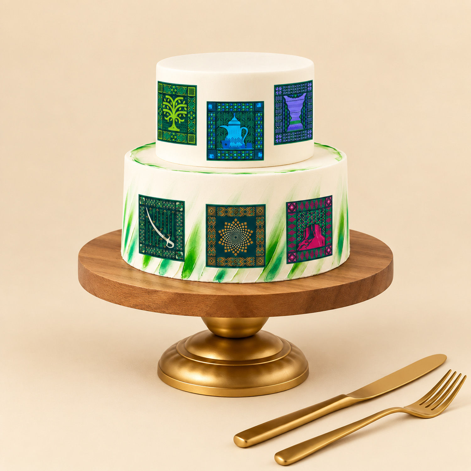 Two Tier Special National Day Cake With Topper