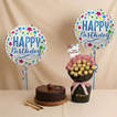  Purple Roses & Chocolate Birthday Bouquet - With Cake N Balloons