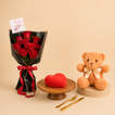 Red Rose Bouquet with Valentine Cake n Teddy