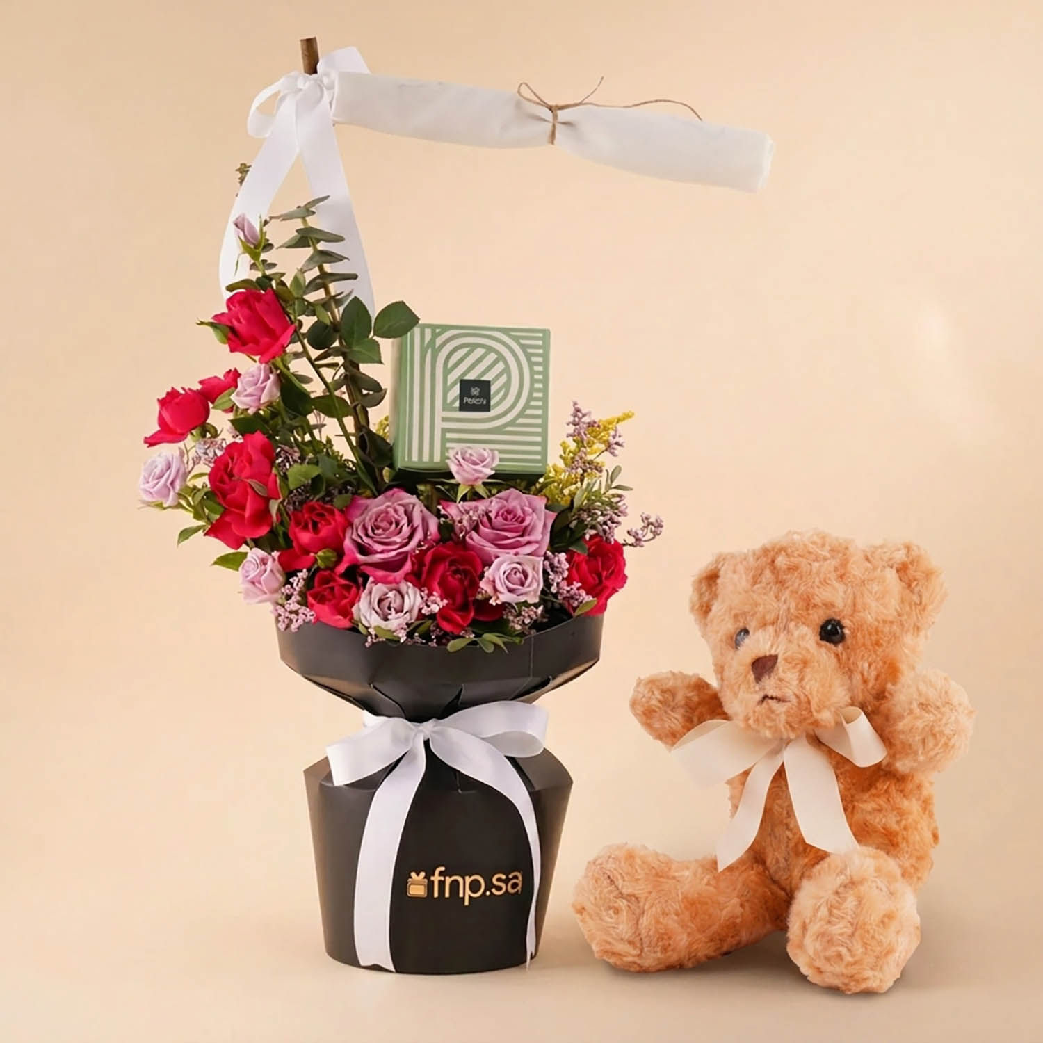 Rosy Teddy & Patchi Bouquet