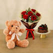 Luscious Cherry Cake n Roses - With Teddy