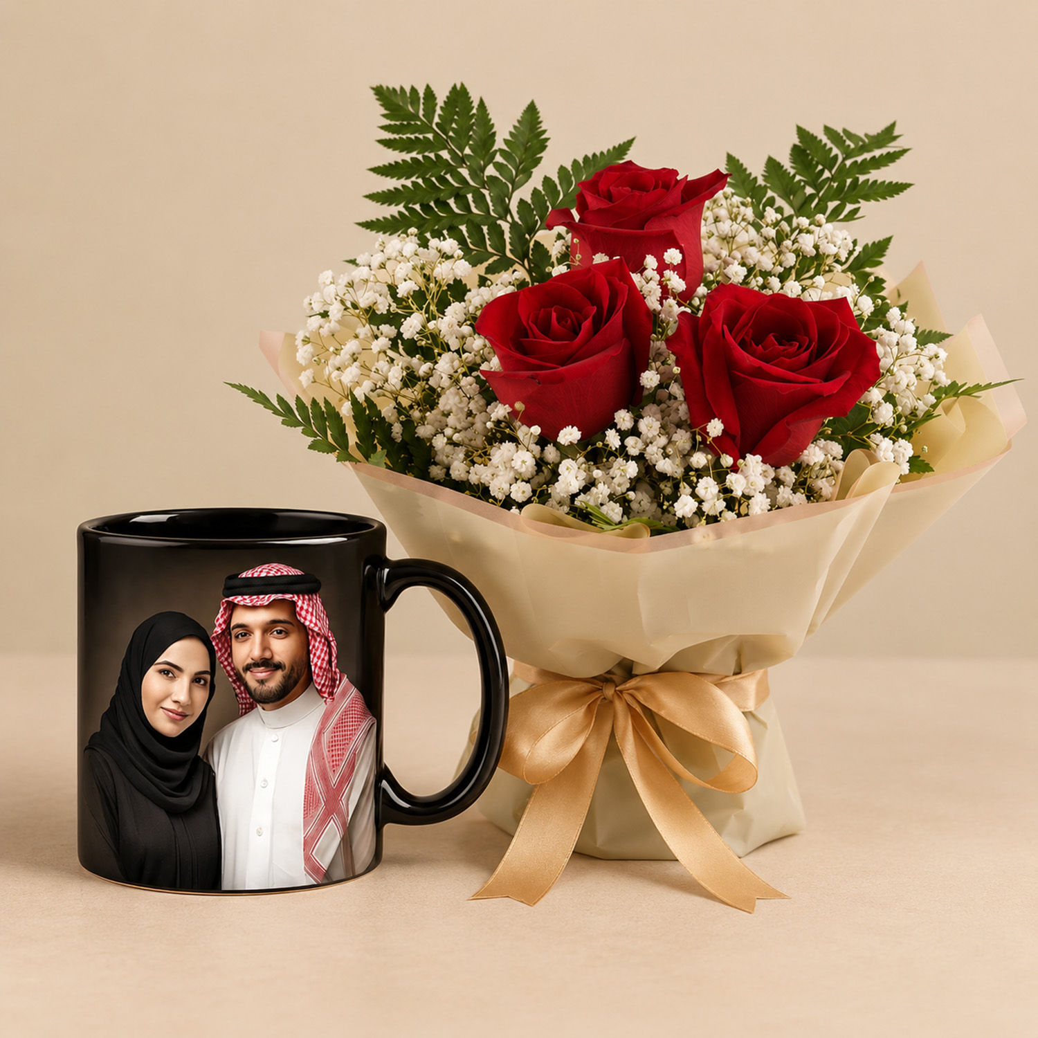 Red Rose Bouquet n Personalized Photo Mug