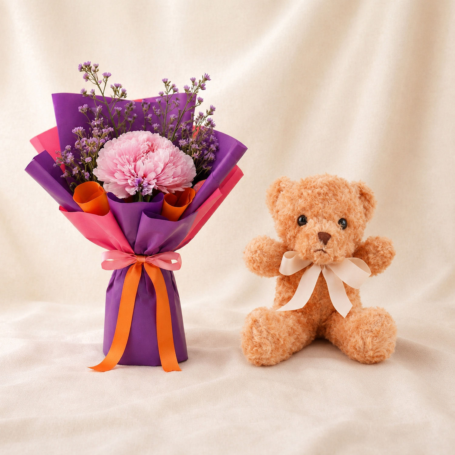 Pink Hydrangea n Teddy Bear Combo