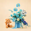 Newborn Gifts | Blue Roses Arrangement - With Teddy Bear 