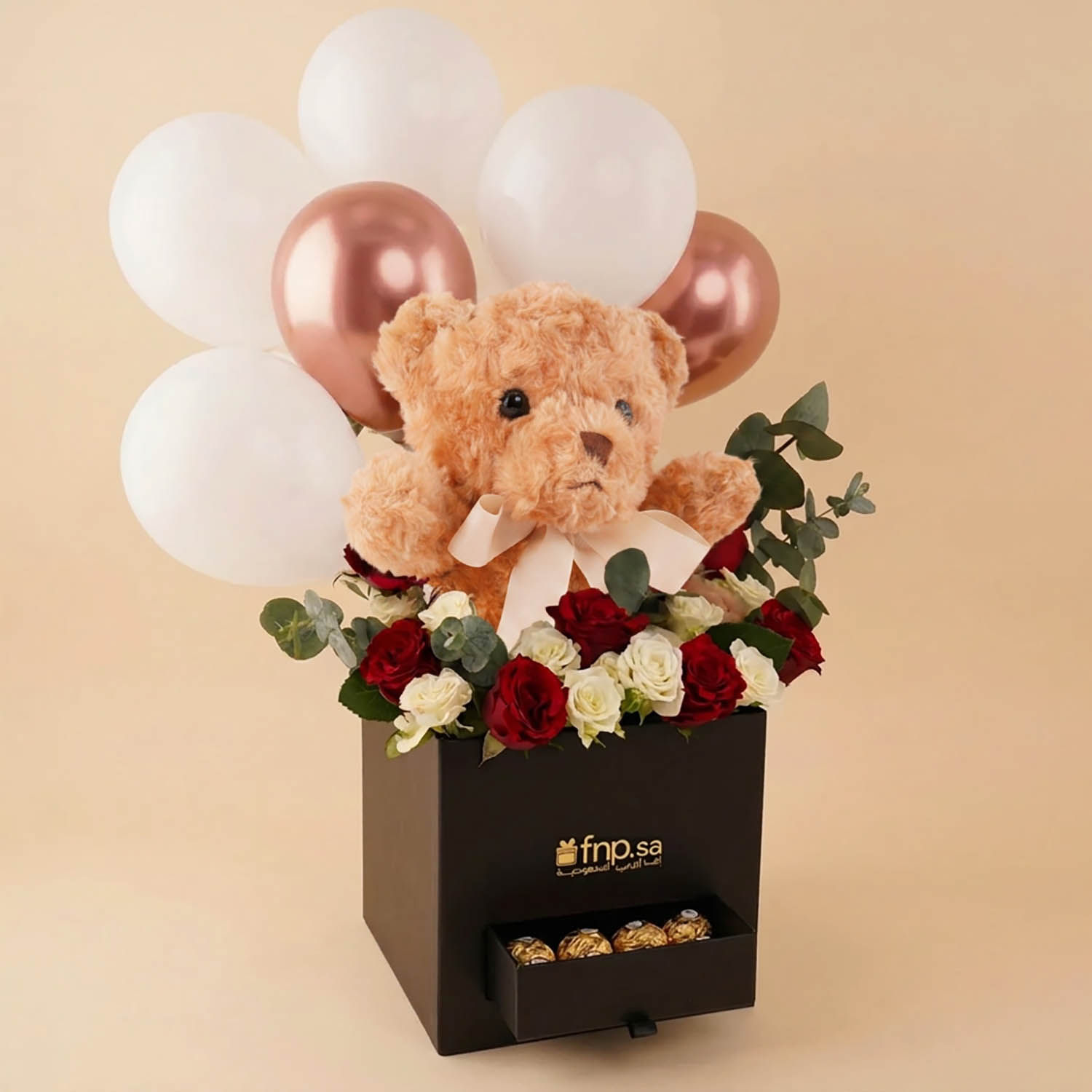 Happiness Box | Rose, Chocolates n Balloons - With Small Teddy