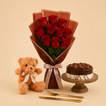 Premium Flower Bouquet With Cake n Teddy