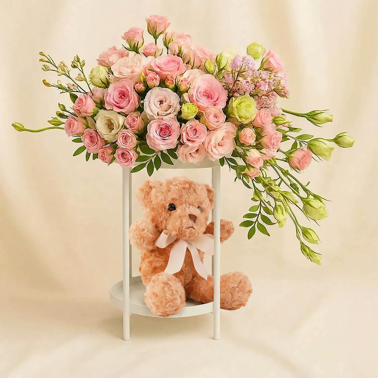 Blooming Rose Stand n Teddy Bear Combo